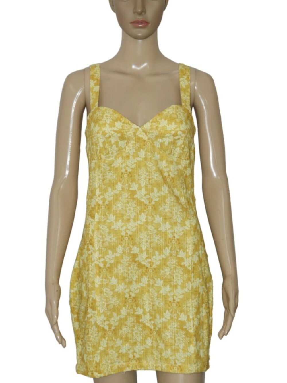 Anthropologie Printed Sweetheart Sleeveless Yellow Mini Dress XS